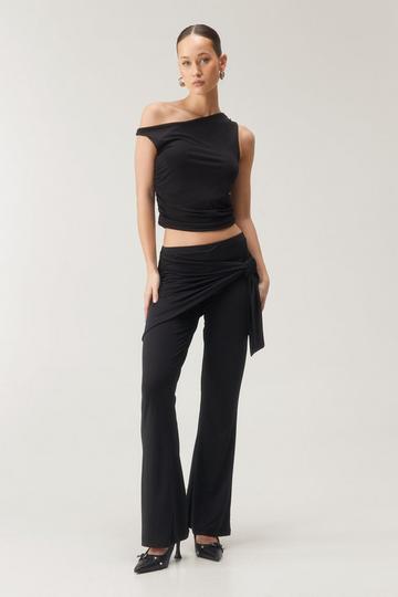 Black Premium Slinky Asymmetric Skirt Layer Trouser