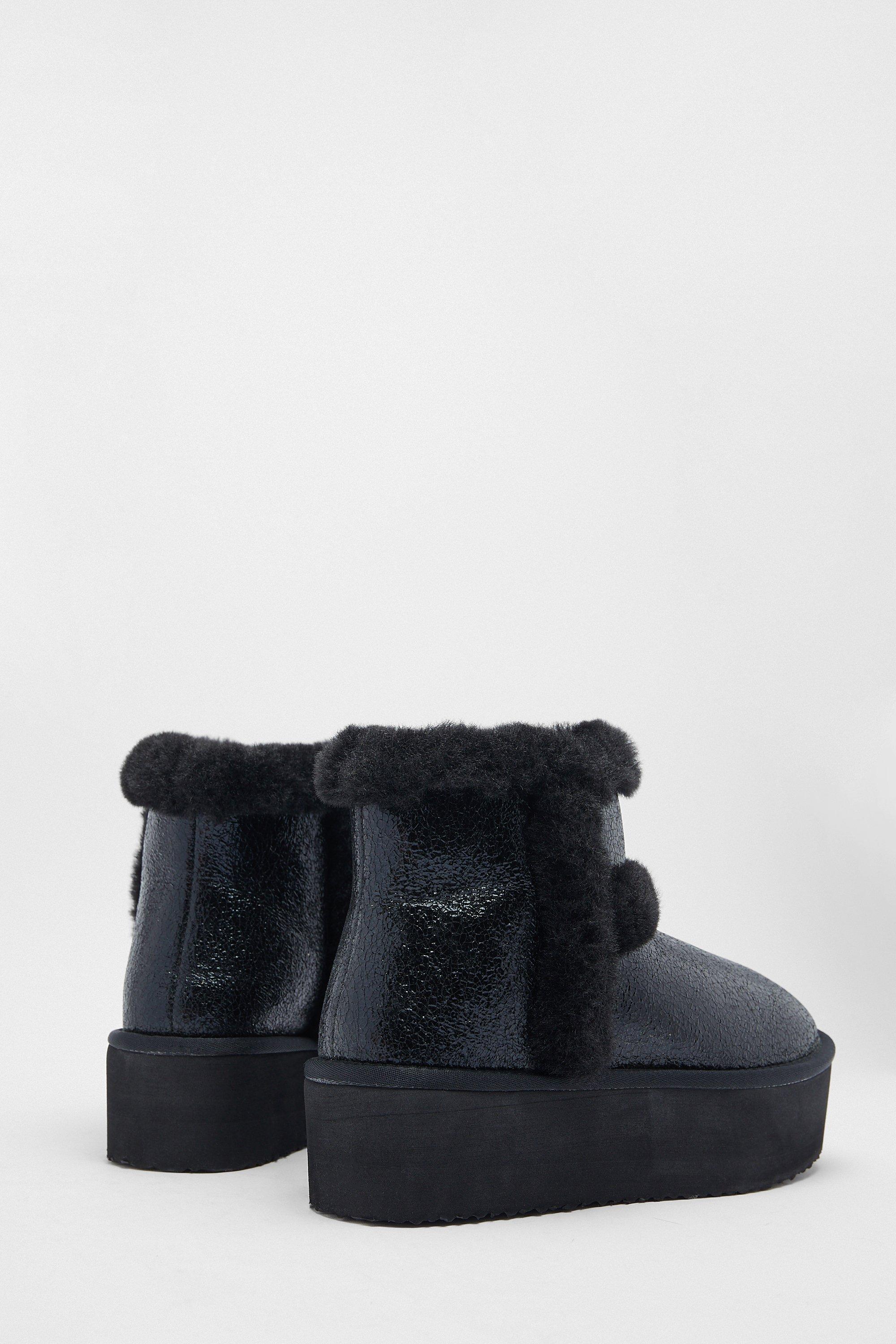 Platform Mini Metallic Faux Fur Ankle Boots