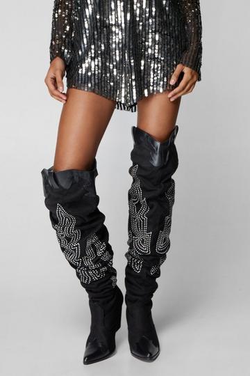 Thigh High Embriodered Western Boot black