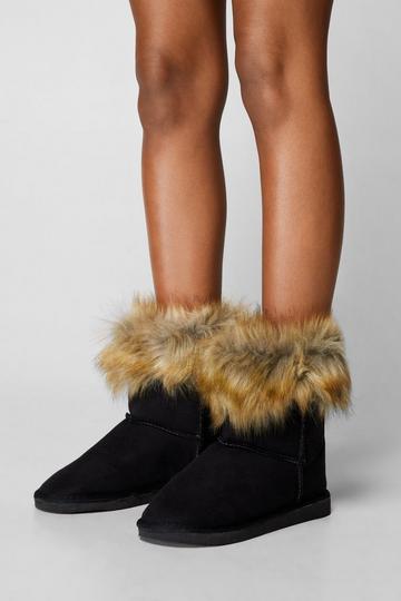 Black Faux Fur Mini Ankle Boots