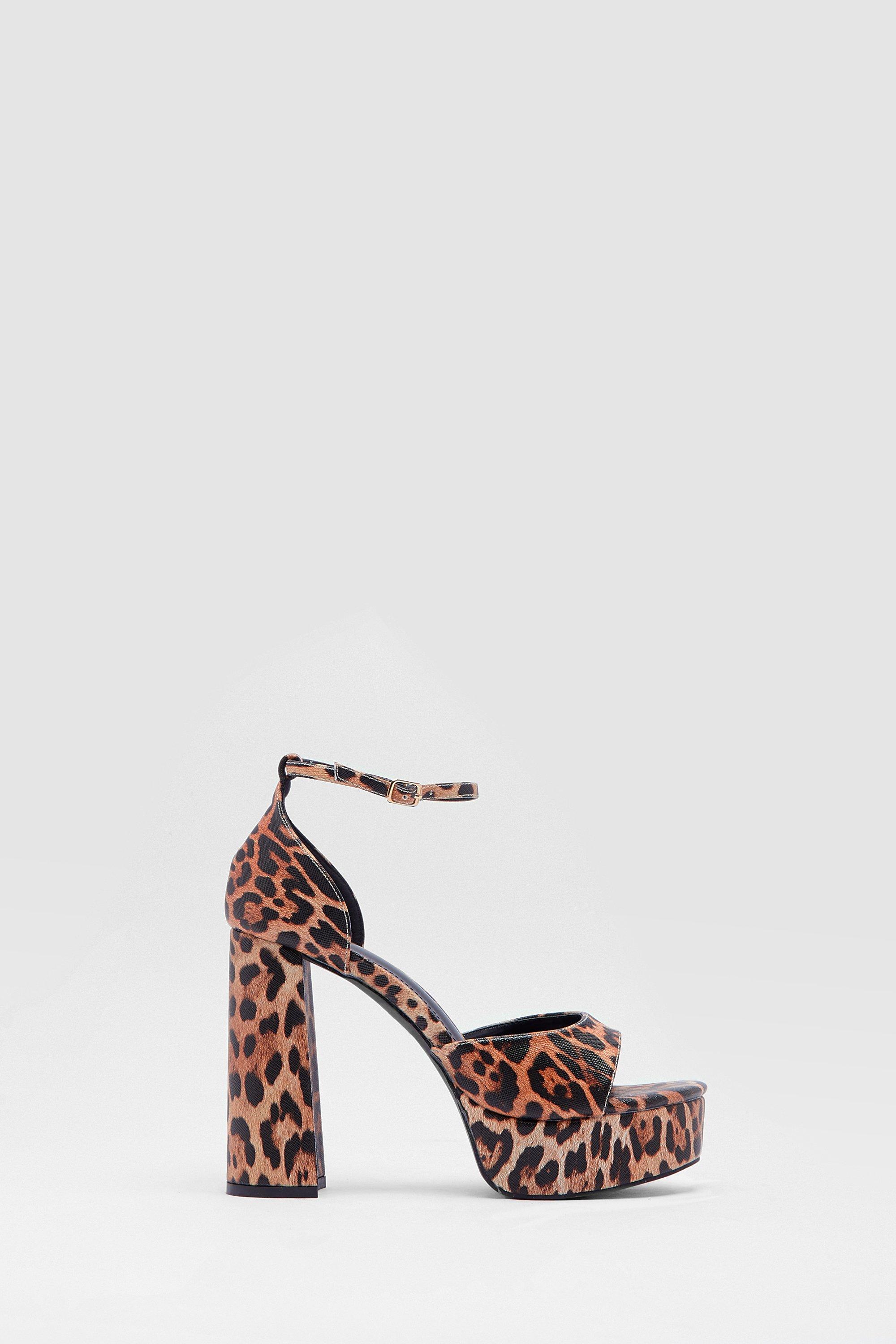 Faux Leather Leopard Print Platform Heels