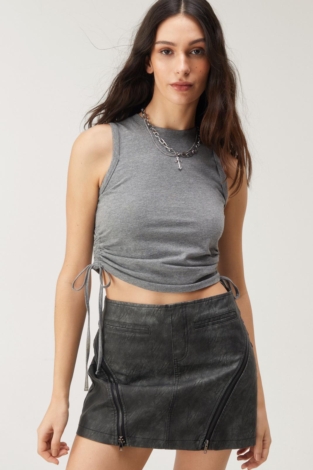Charcoal Ruched Side High Neck Tank Top image number 1