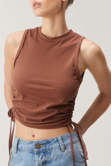 Ruched Side High Neck Tank Top chocolate