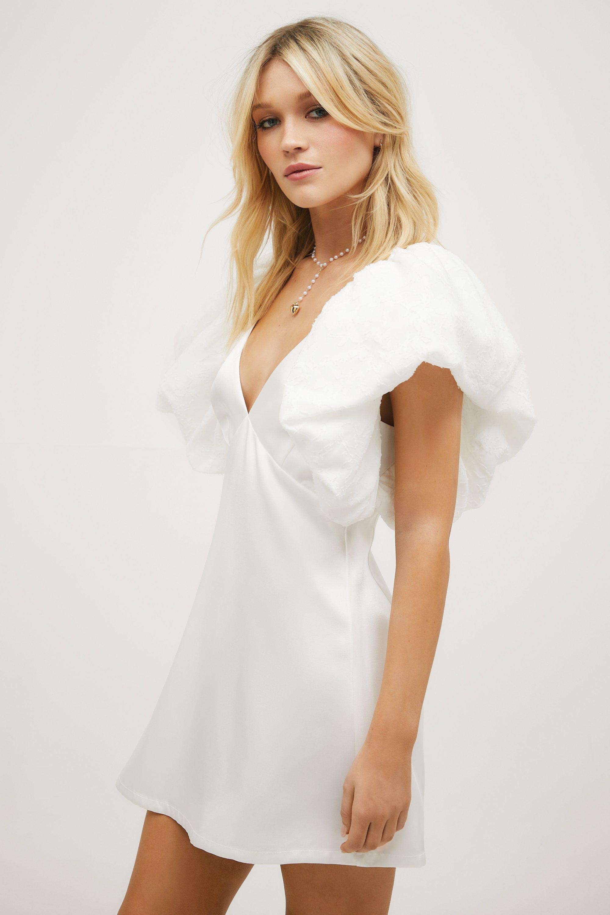 Extreme Puff Sleeve Plunge Mini Dress | Nasty Gal