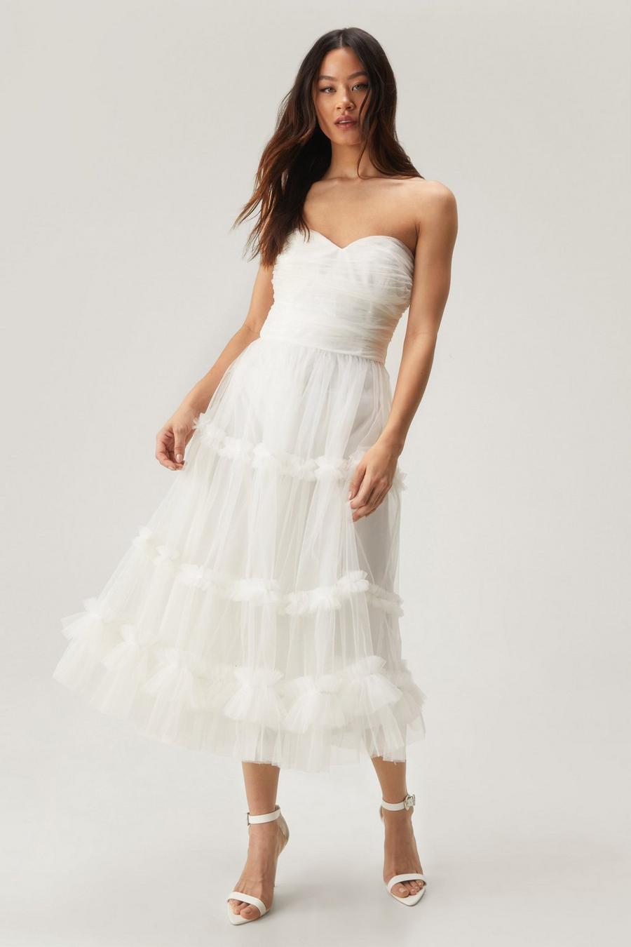 Tulle Tiered Strapless Midi Dress