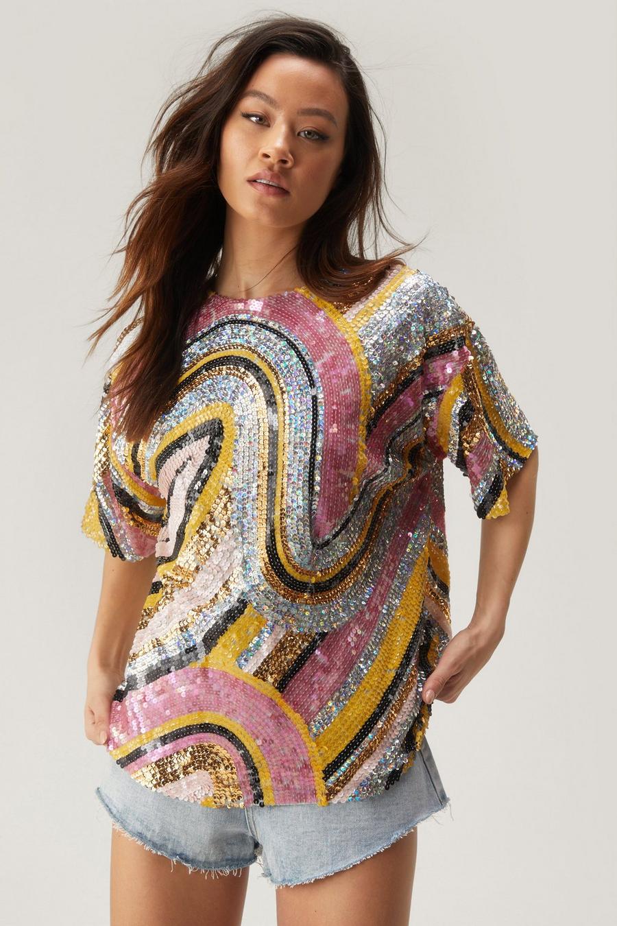 Abstract Statement Sequin Boxy Tee