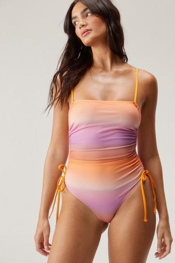 Orange Ombre Ruched Tie Swimsuit
