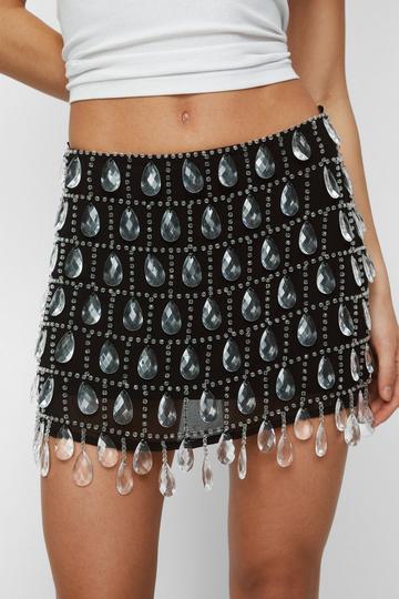 Black Premium Glass Embellished Mini Skirt