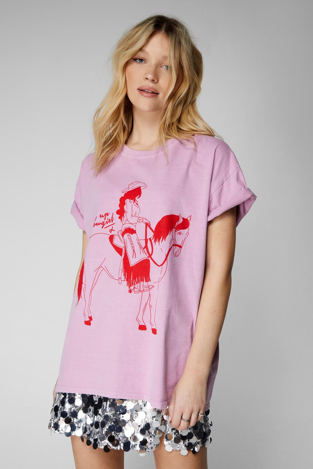Pink Giddy Up Cowgirl Washed Graphic T-shirt image number 1