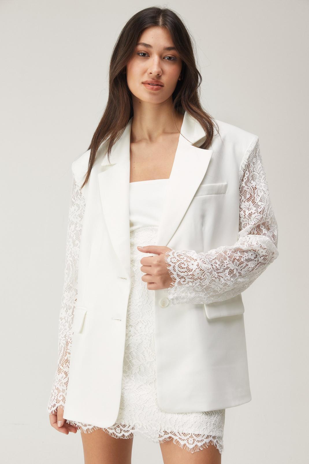 Ivory Premium Lace Oversized Blazer image number 1