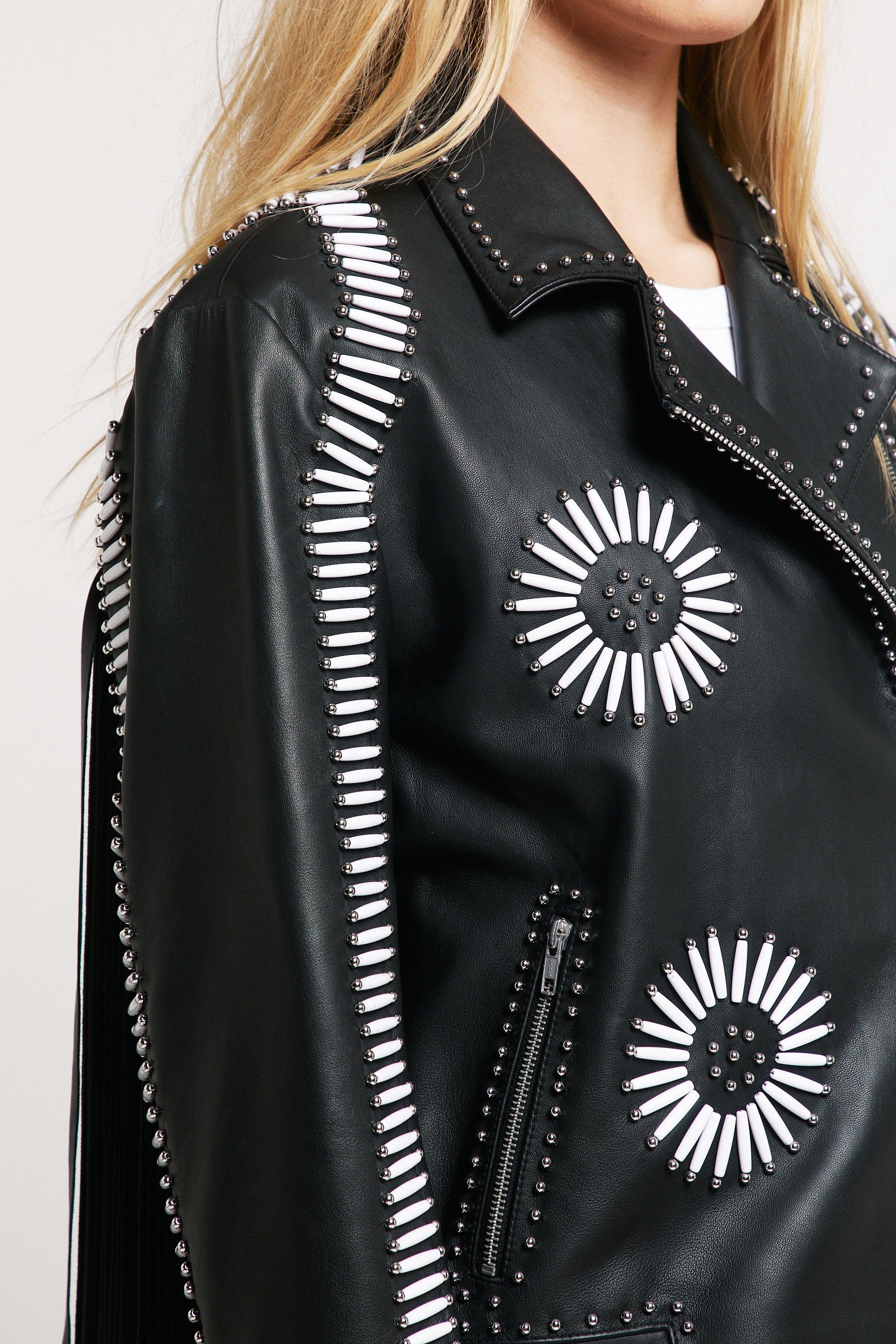 Real Leather Embroidered Fringe Biker Jacket Nasty Gal