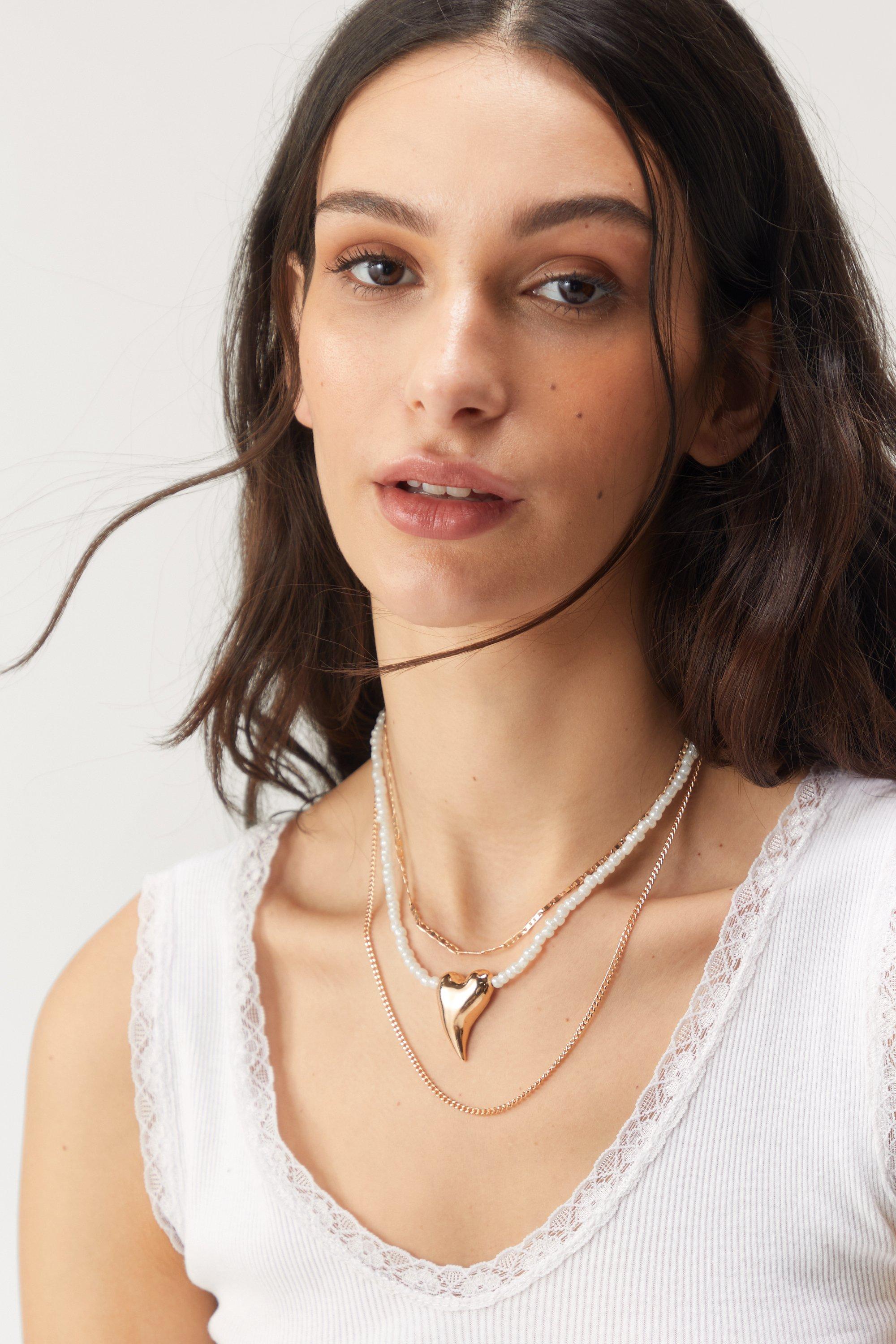 Pearl Heart Layered Necklace Nasty Gal
