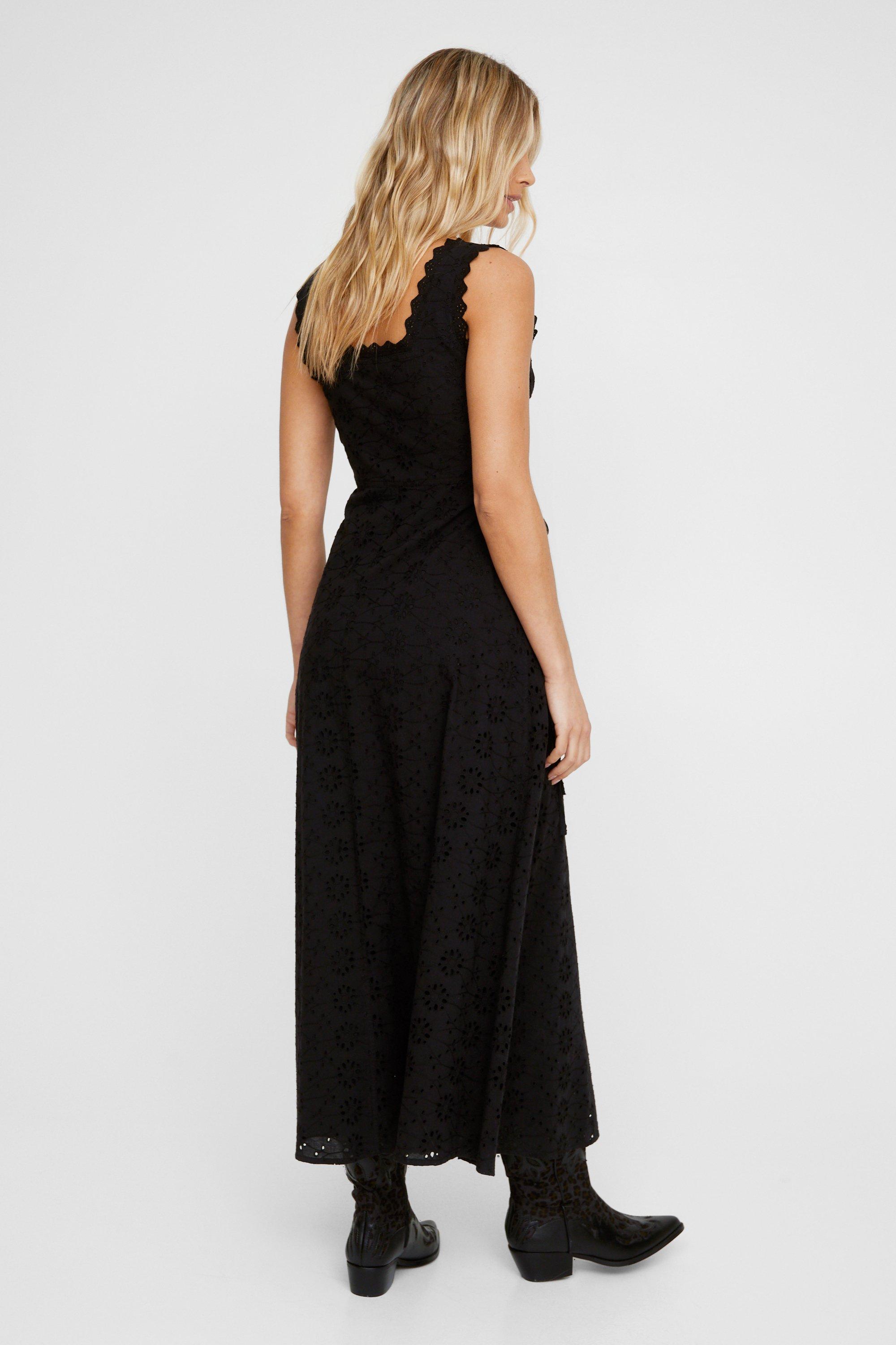 Soft Corset Broderie Lace Up Side Midi Dress