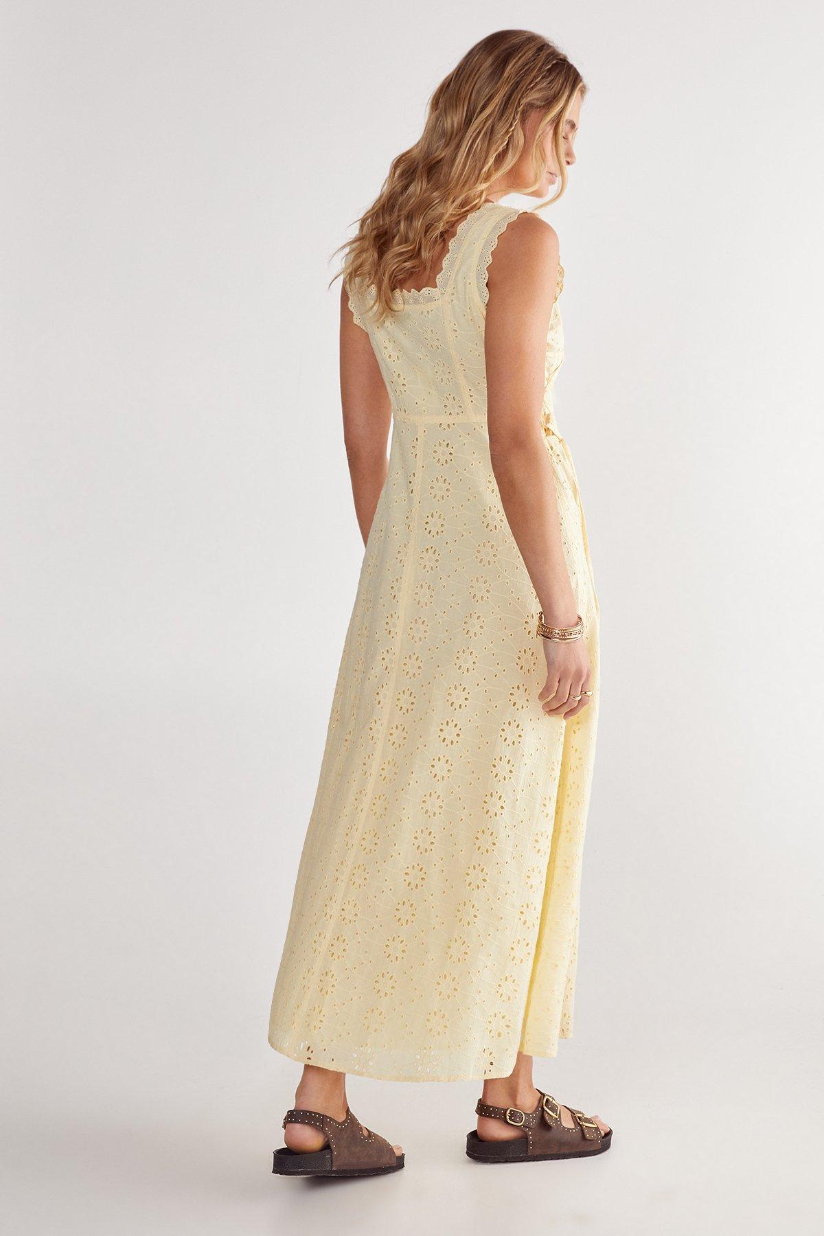 Soft Corset Broderie Lace Up Side Midi Dress