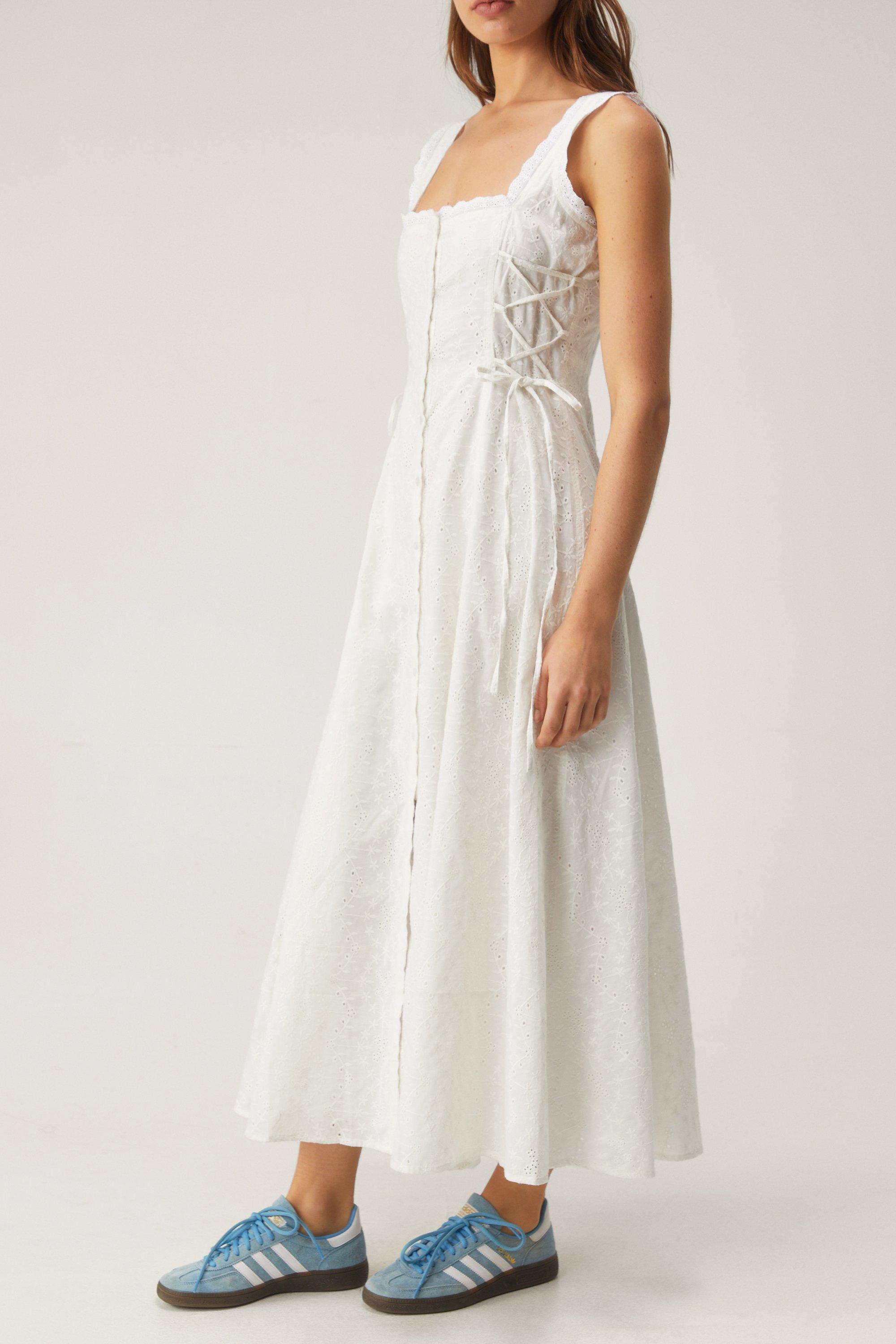 White lace up side dress clearance
