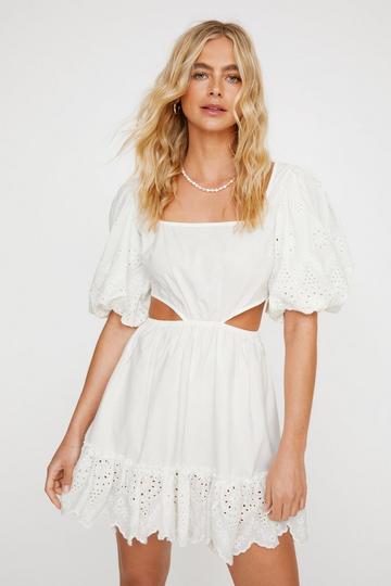 Broderie Border Cut Out Skater Dress ivory