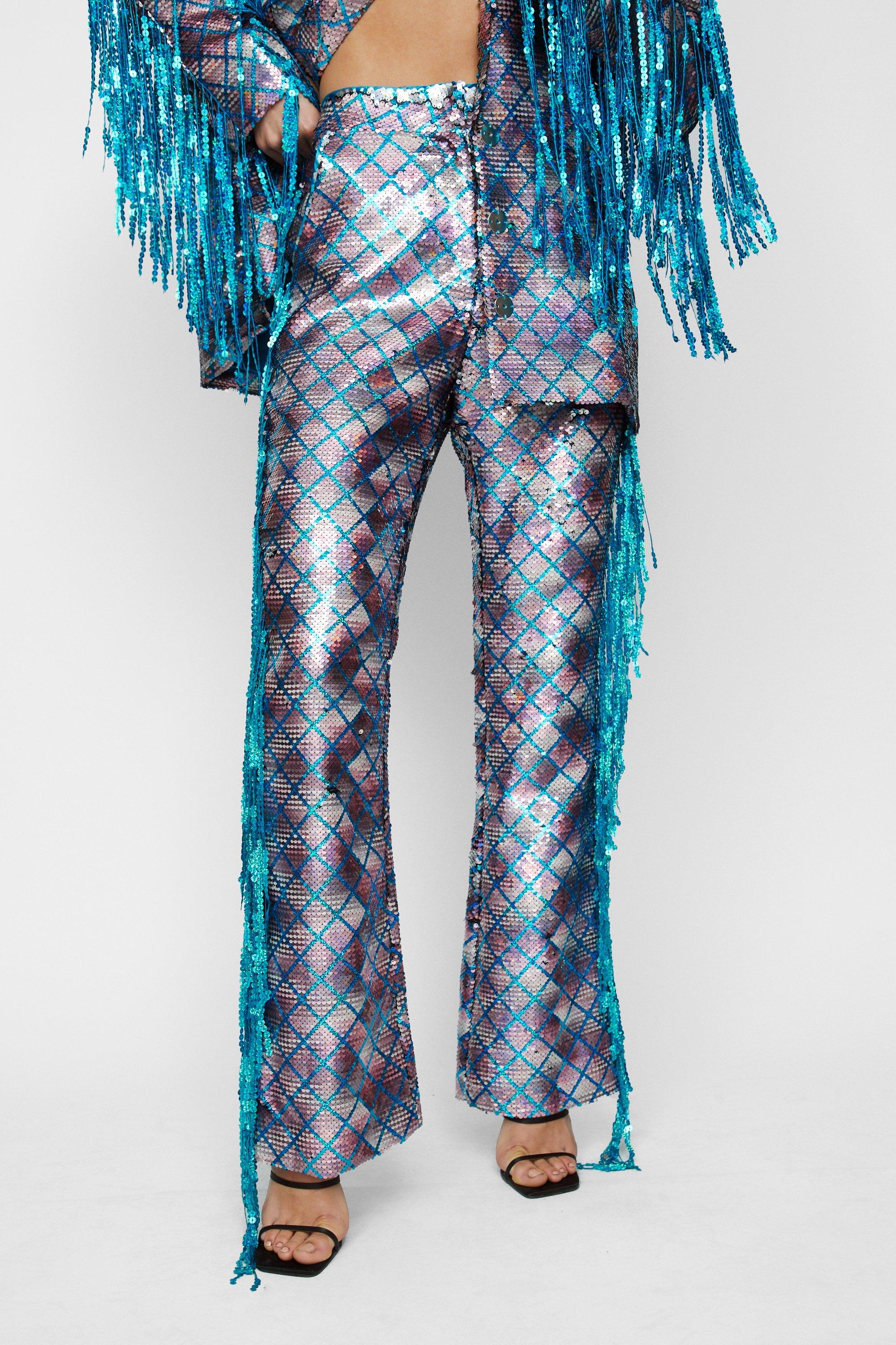 Premium Mermain Sequin Fringe Flare Pants