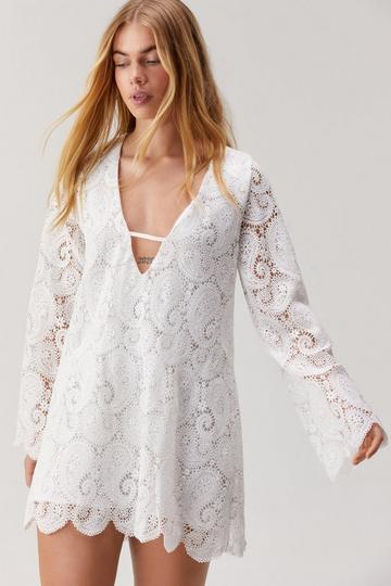 Lace Tunic Long Sleeve Mini Dress white