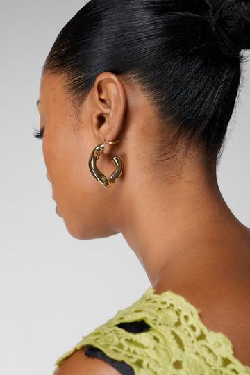 Gold Metallic Chunky Twist Hoop Earrings