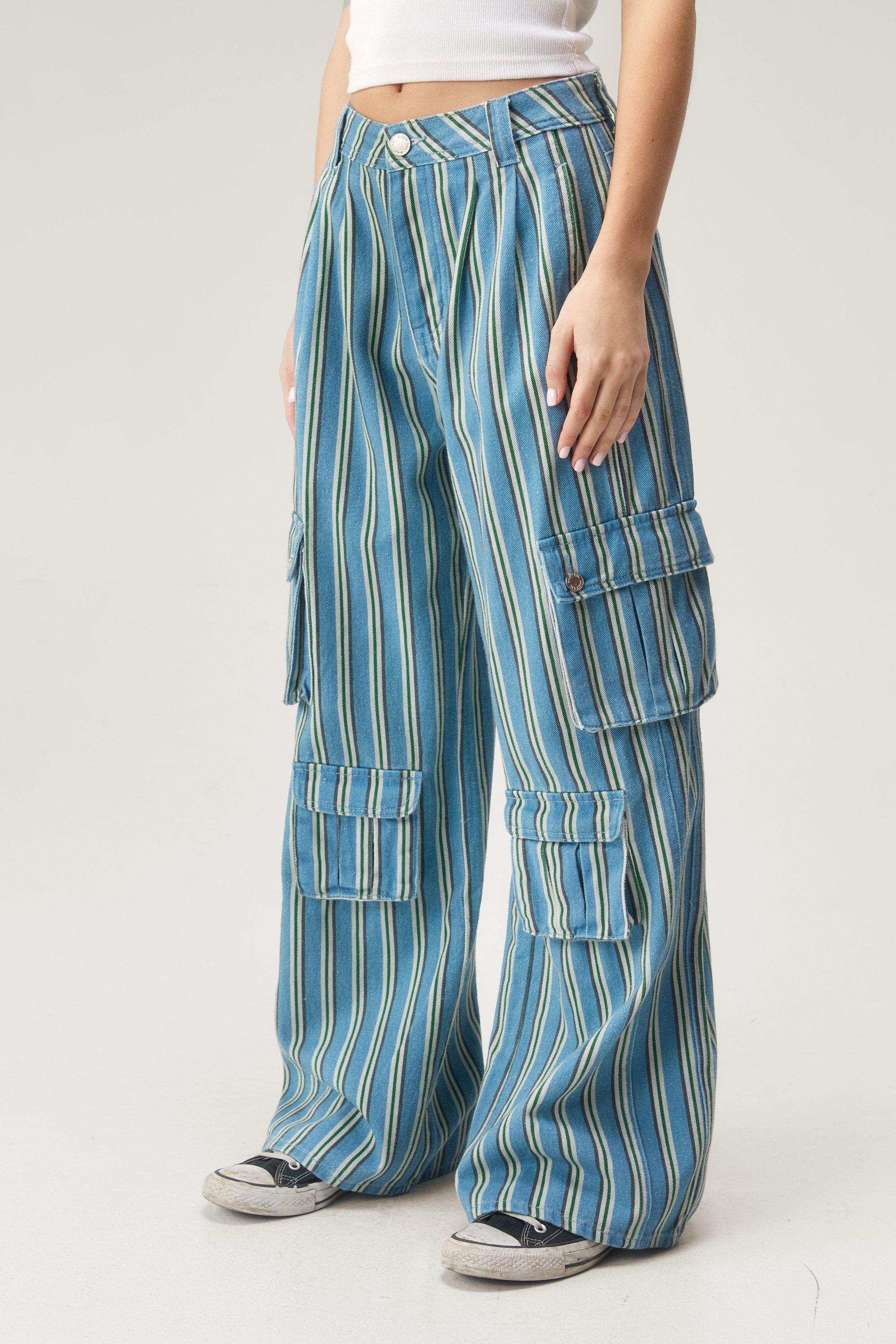 Twill Cargo Pants - Blue/striped - Ladies