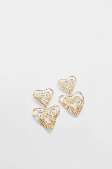 Gold Metallic Double Heart Wire Earrings