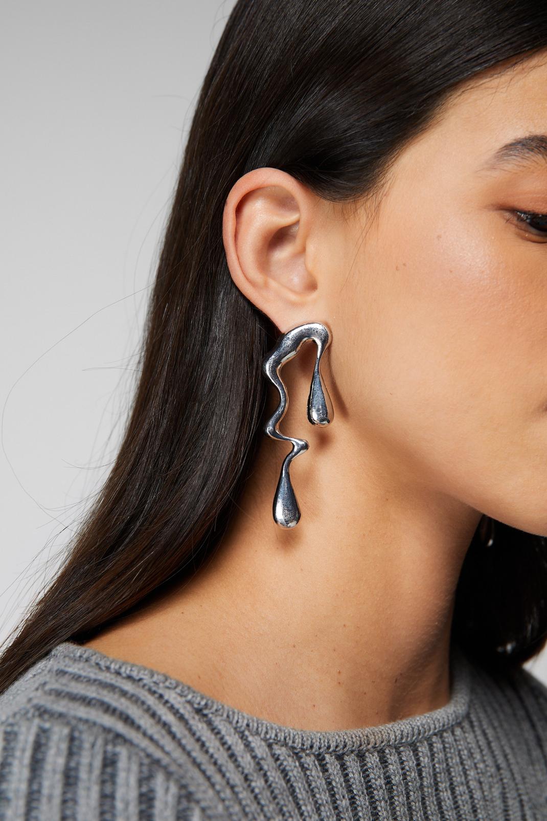 Silver Abstract Drip Earrings image number 1