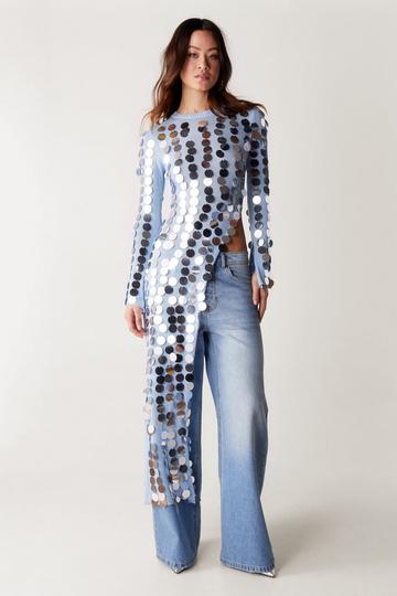 Blue Chain Disk Sheer Knitted Maxi Dress