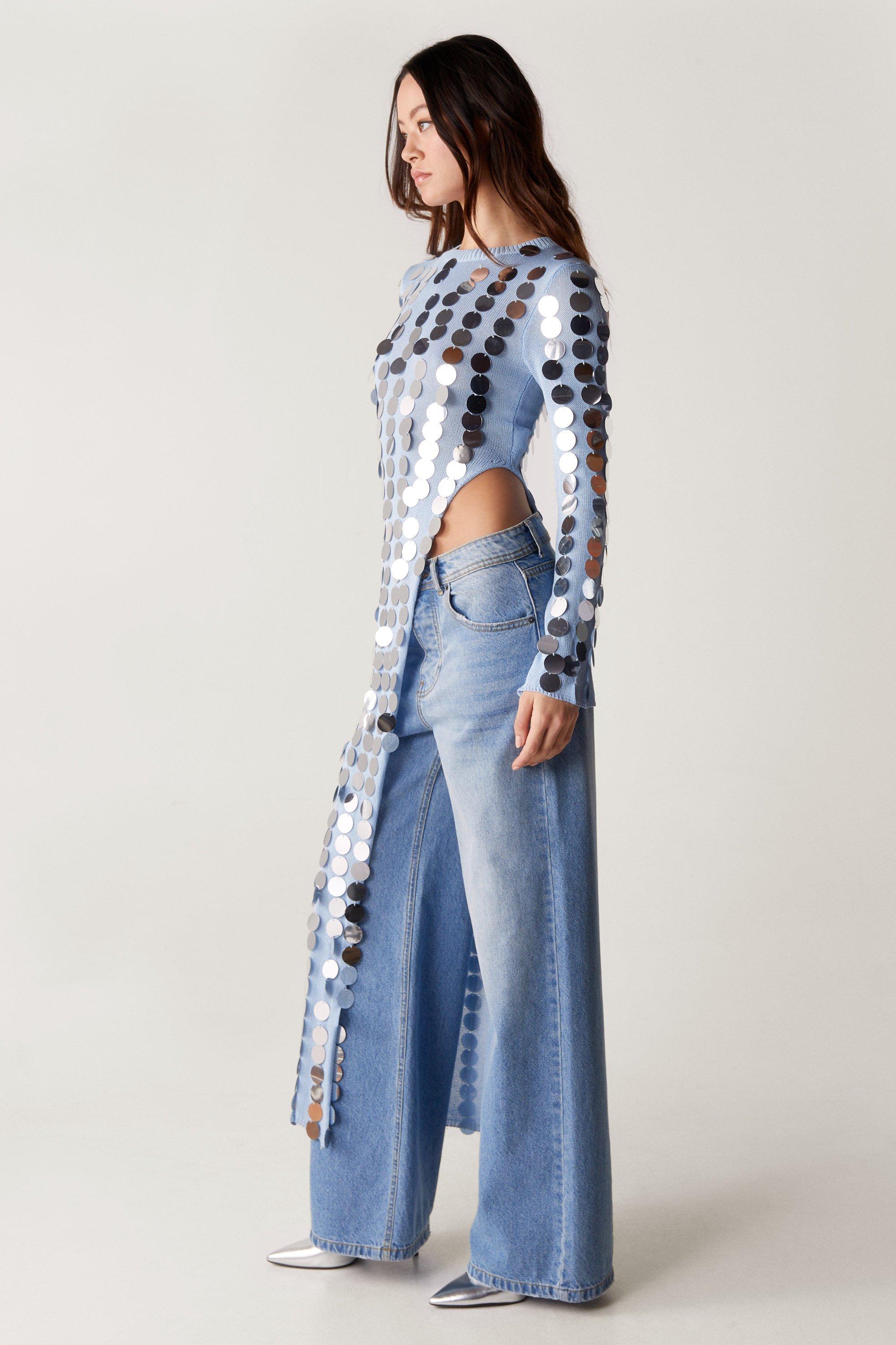 Disc Sequin Split Sheer Knit Maxi Top | Nasty Gal