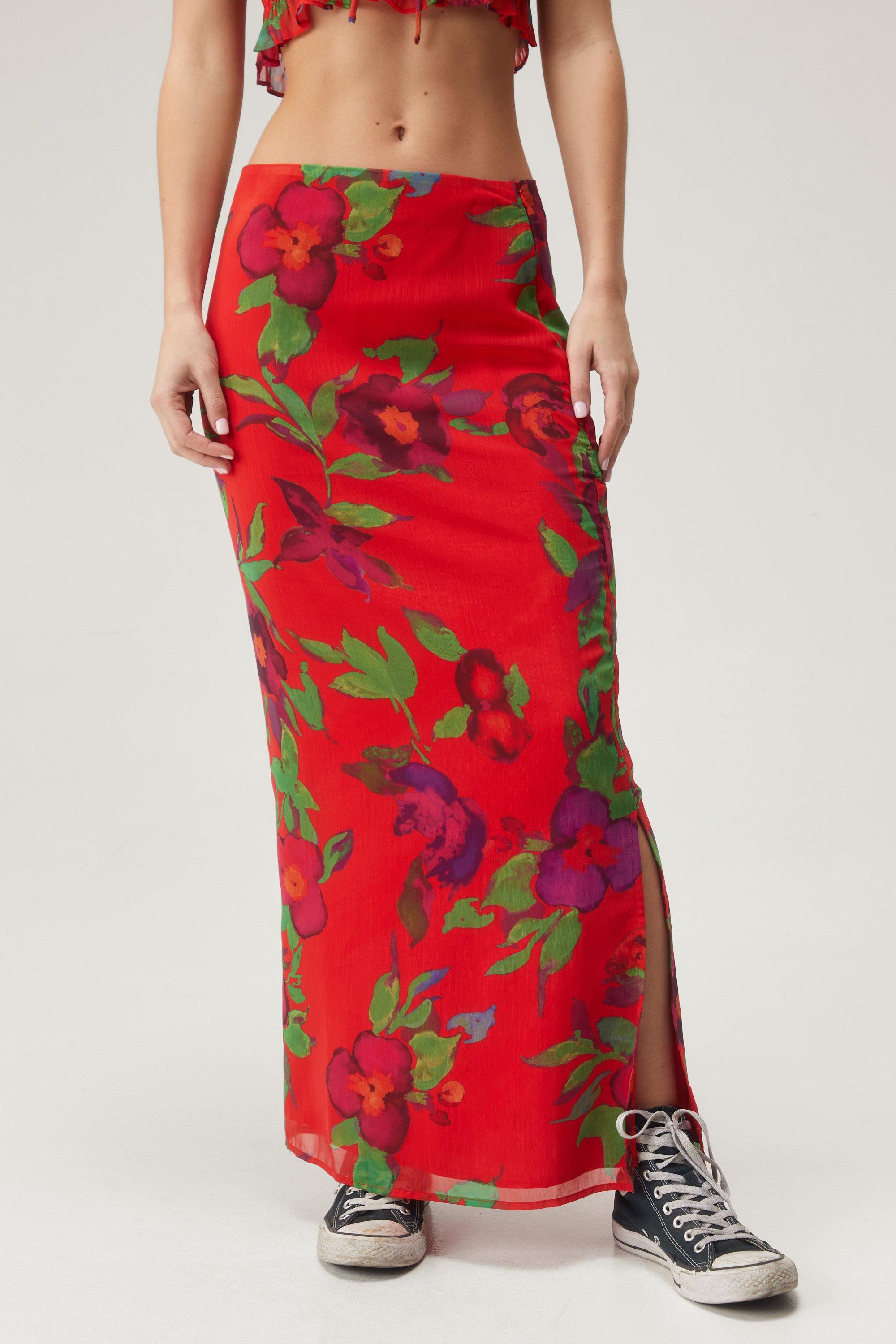 Floral Mid Rise Maxi Skirt