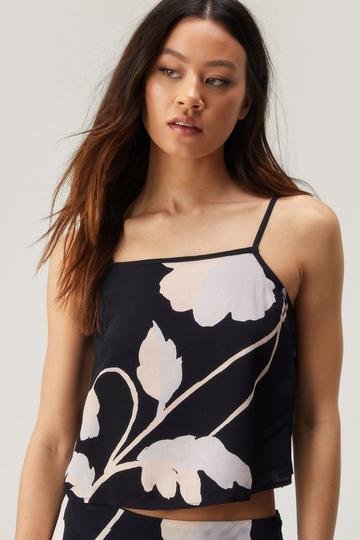 Black Large Scale Floral Strappy Cami Top