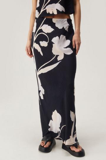Black Large Scale Floral Midi Skirt