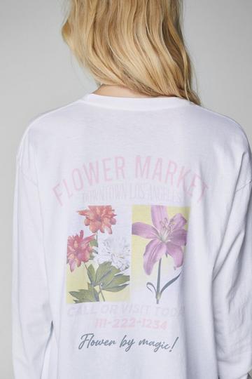 White Washed Flower Graphic Back Print Long Sleeve T-shirt