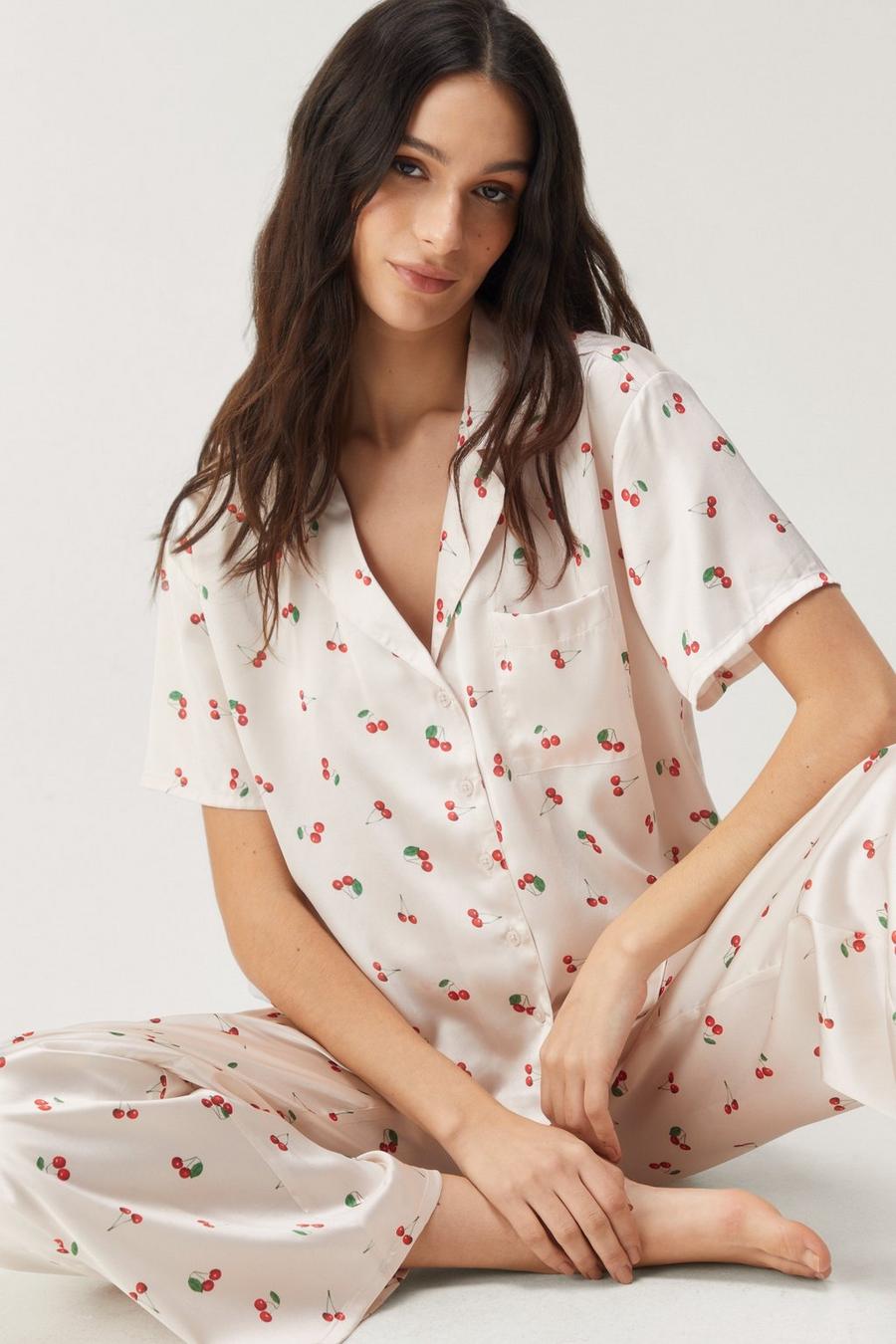 Satin Cherry Pajama Pants Set