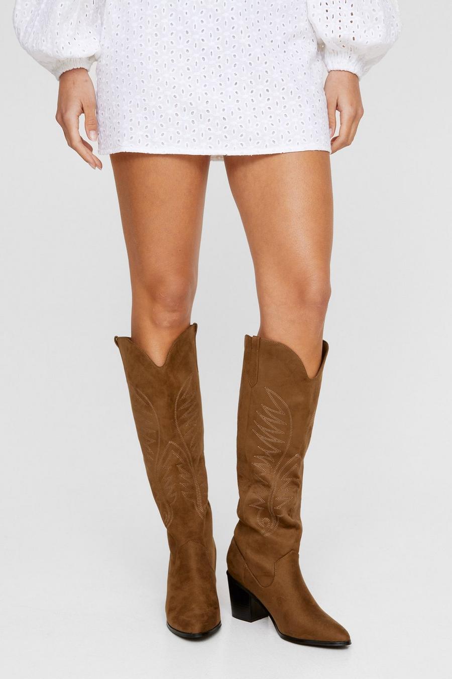 Faux Suede Knee High Western Boot