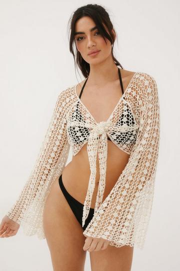 Cream White Crochet Tie Front Beach Top