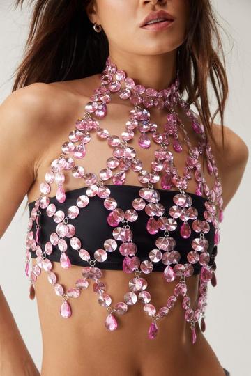 Halter Jewel Crop Top baby pink