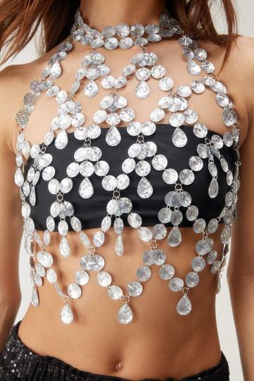 Silver Halter Jewel Crop Top