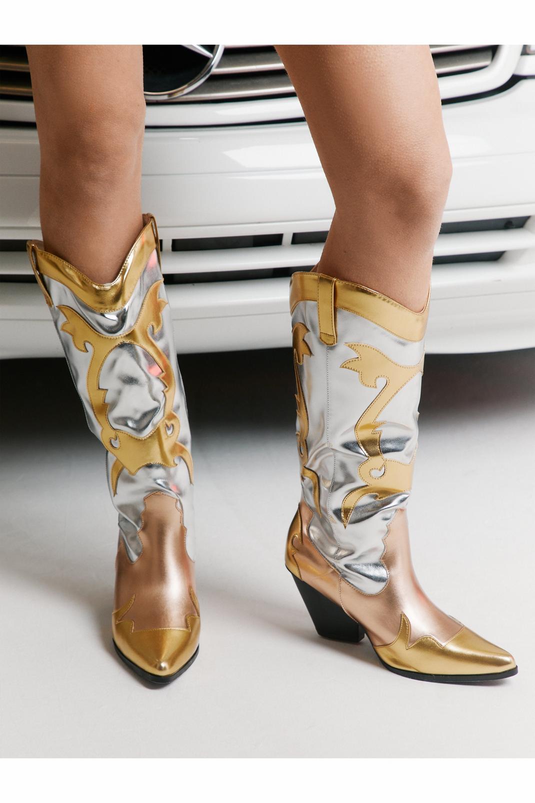 Gold Muticolor Metallic Cowboy Boots image number 1