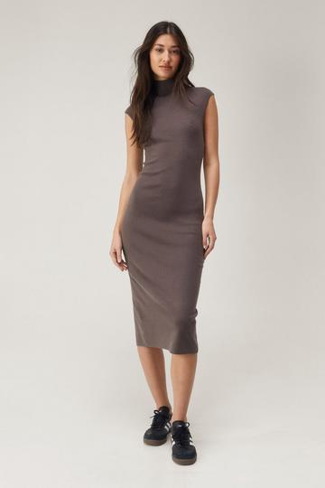 Grown On Neck Knitted Midi Dress grey