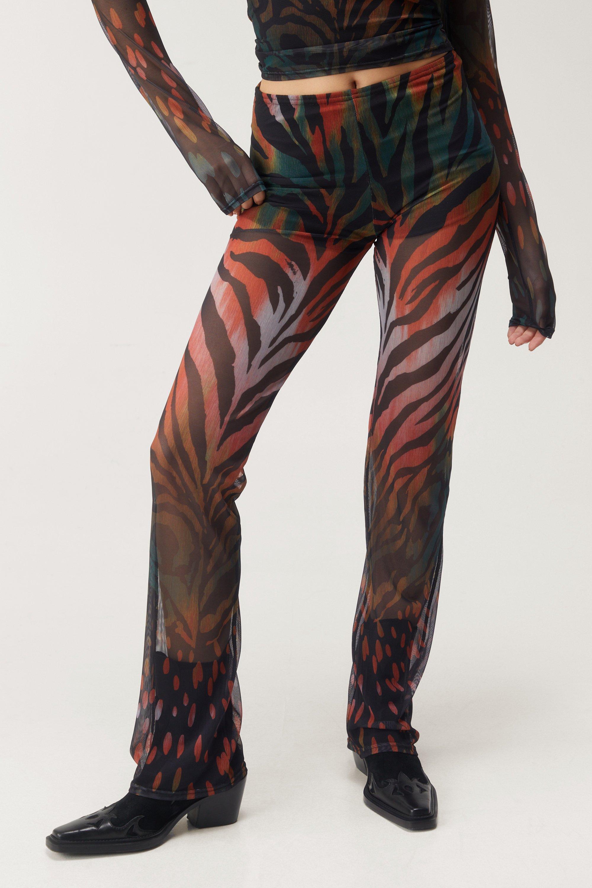 Zebra Printed Mesh Flare Pants