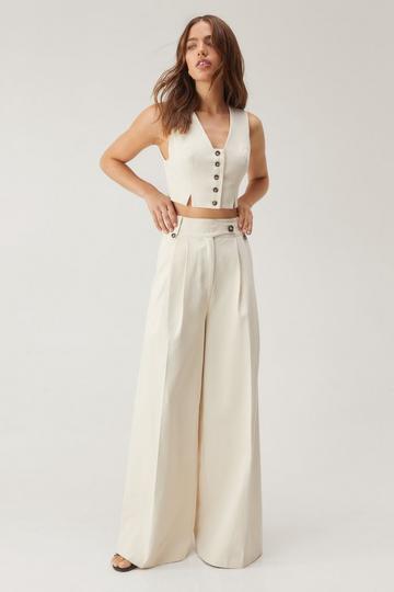 Tailored Tab Front Wide Leg Pants ecru