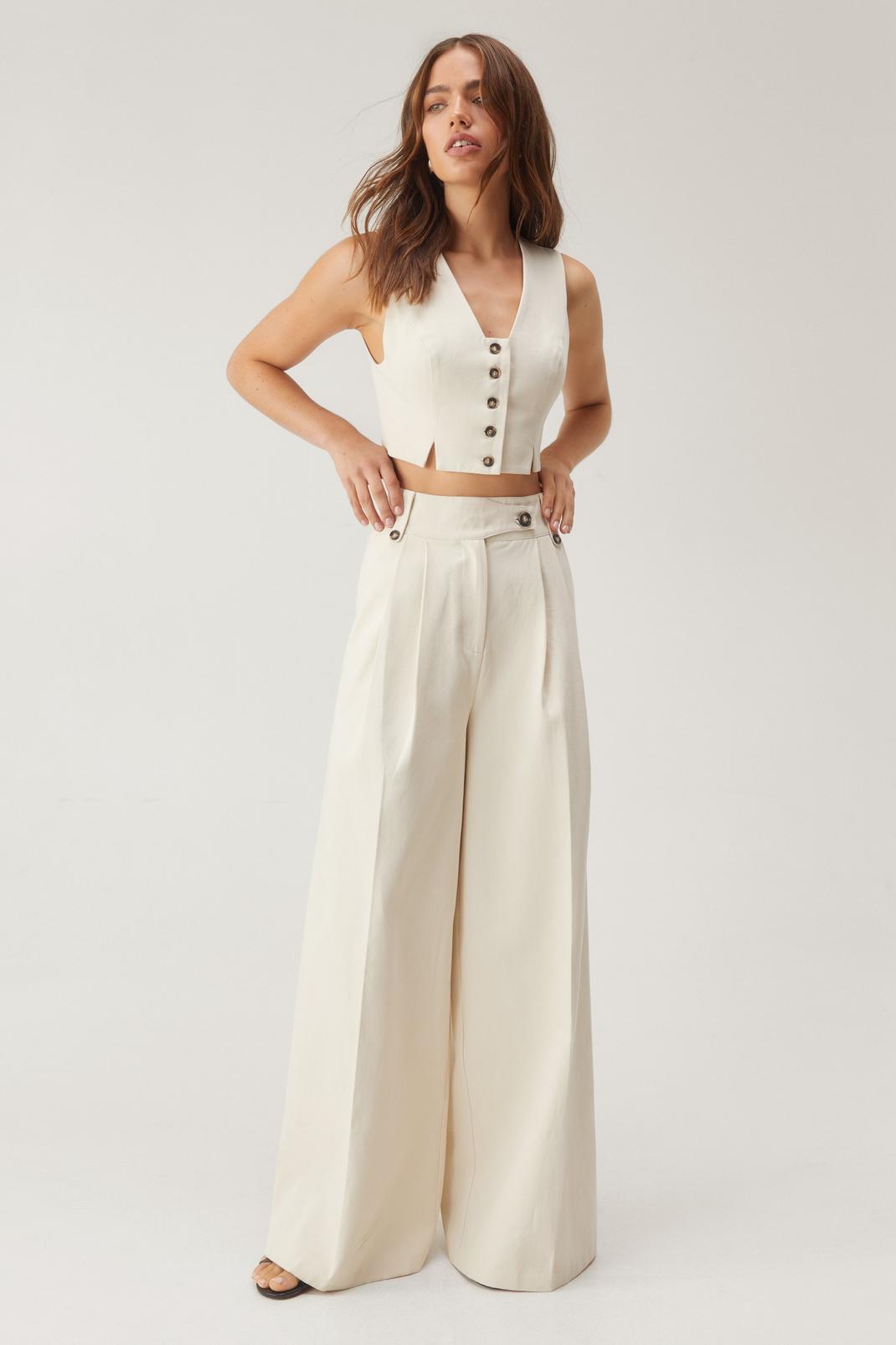 Ecru Tailored Tab Front Wide Leg Pants image number 1