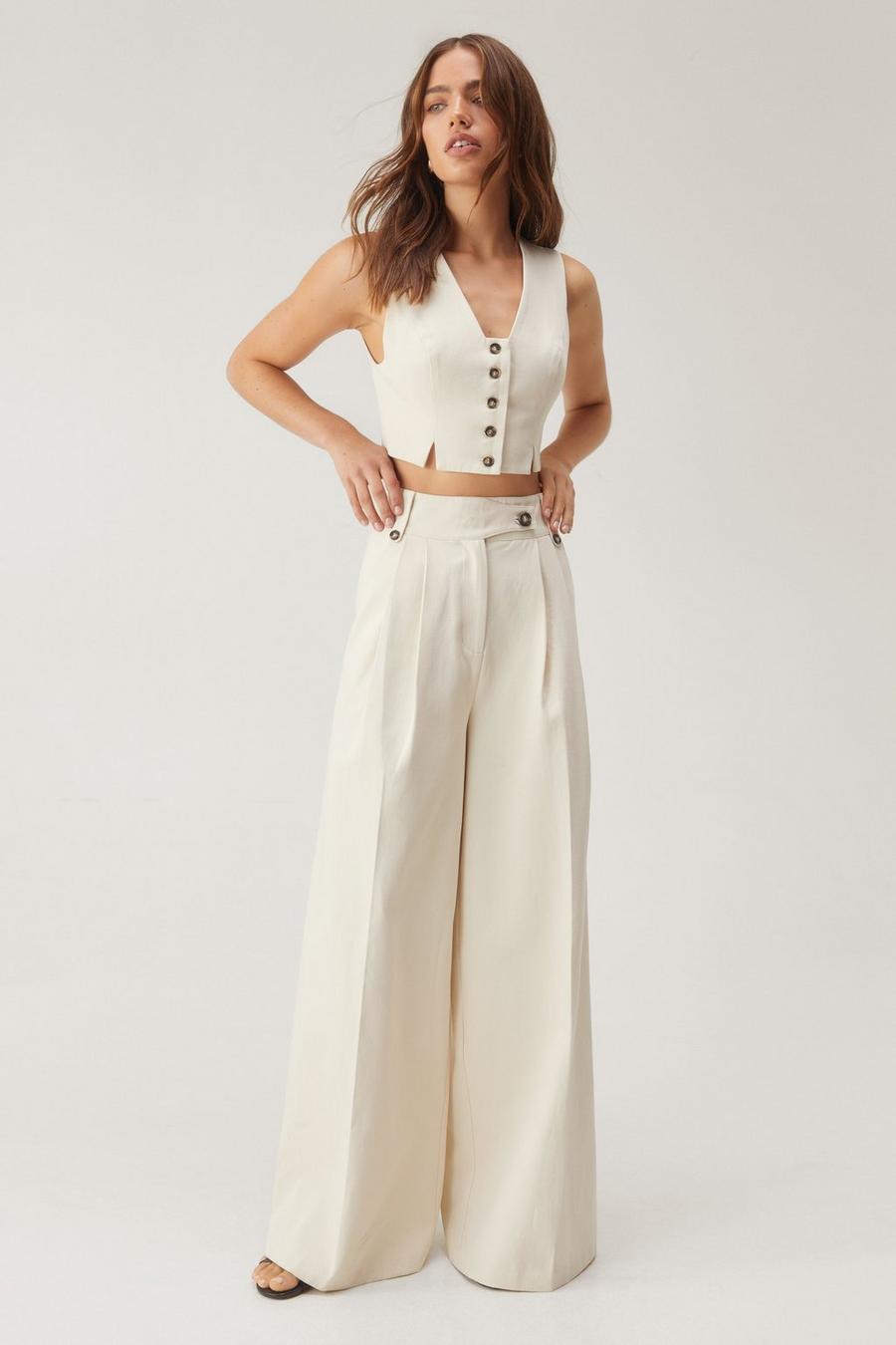 Tailored Tab Front Wide Leg Pants