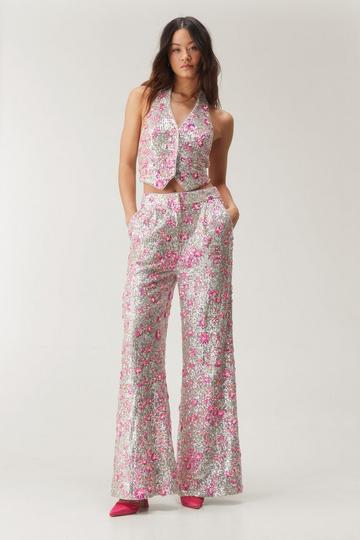 Floral Sequin Trouser pink