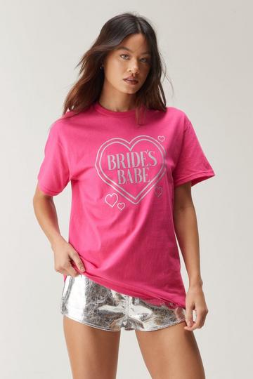 Glitter Print Bride Babe Graphic Oversized T-shirt pink
