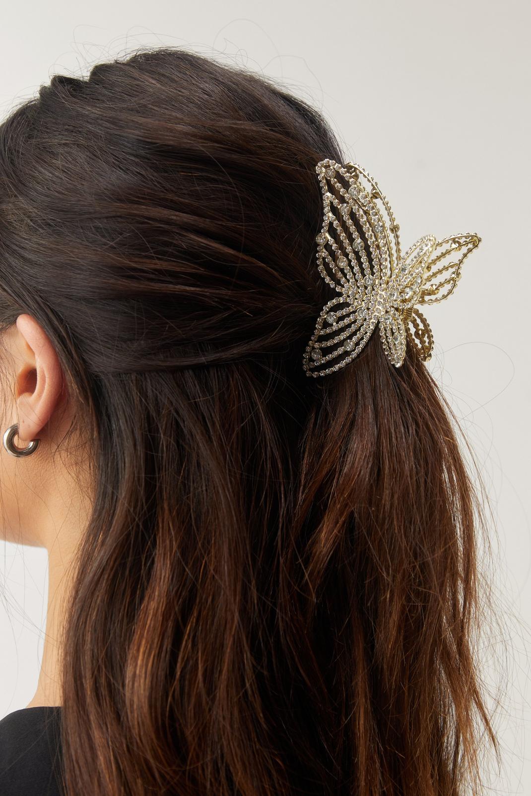 Silver Diamante Butterfly Claw Hair Clip image number 1