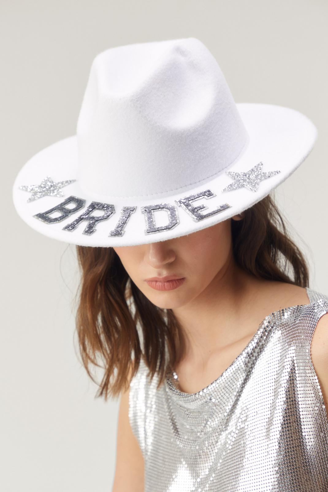 White Glitter Bride Cowboy Hat image number 1