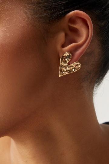 Gold Metallic Hammered Heart Earrings