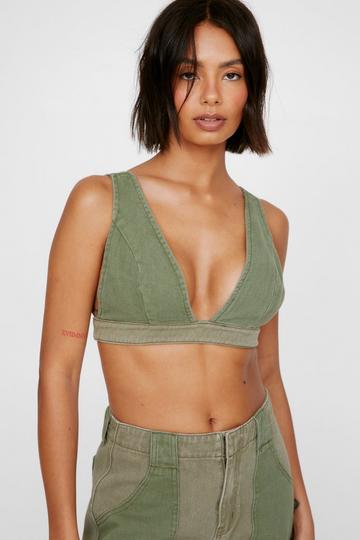 Twill Colourblock V Neck Bralet khaki