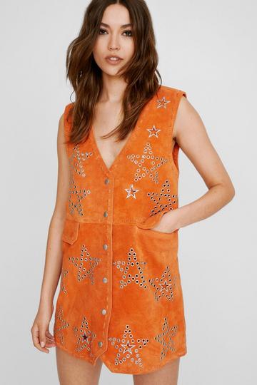 Orange Premium Star Studded Suede Mini Dress